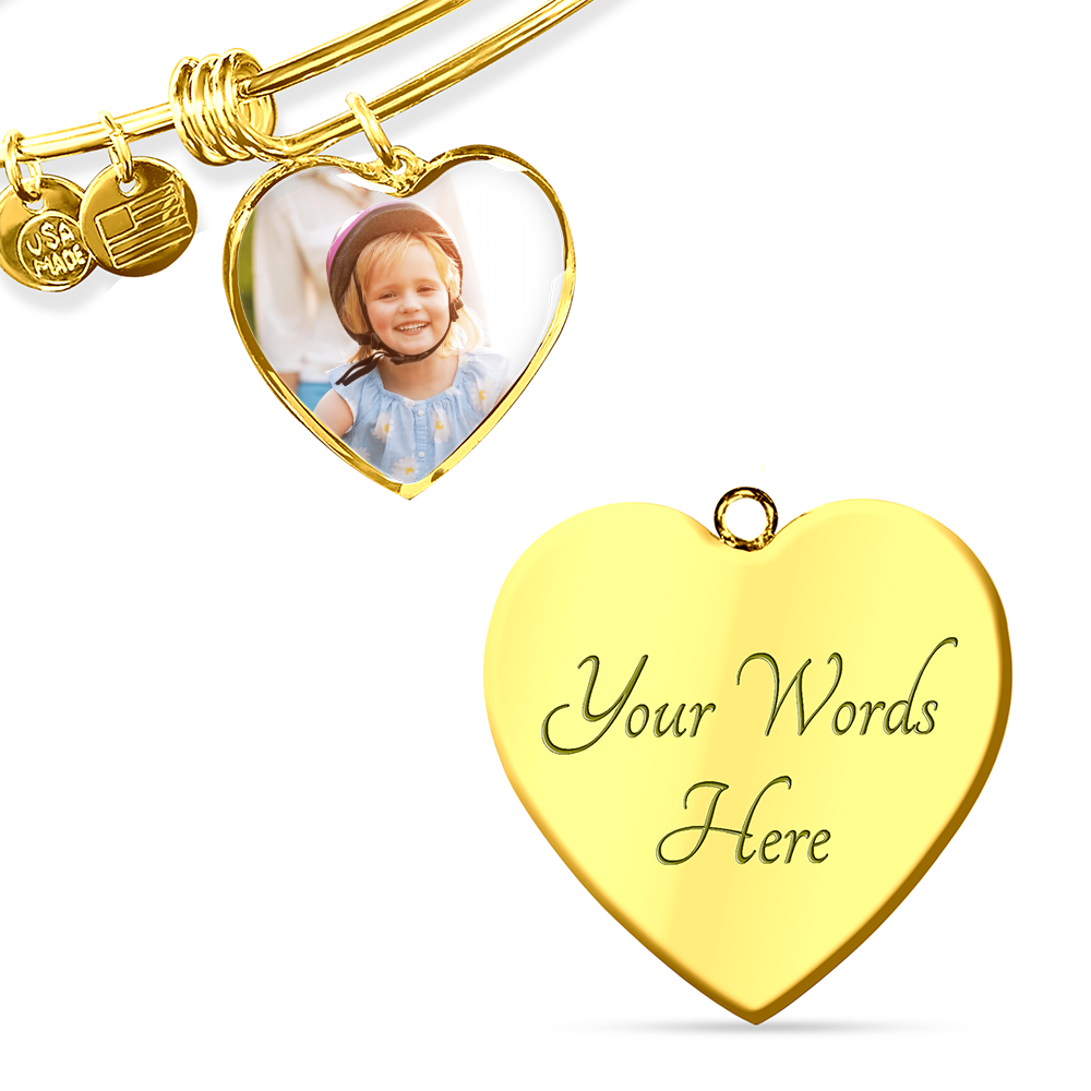 Non-Message Card Luxury Heart Bangle with Buyer Upload  Gift for Mother's Day , Gift for Daughter  Gift For Grandma