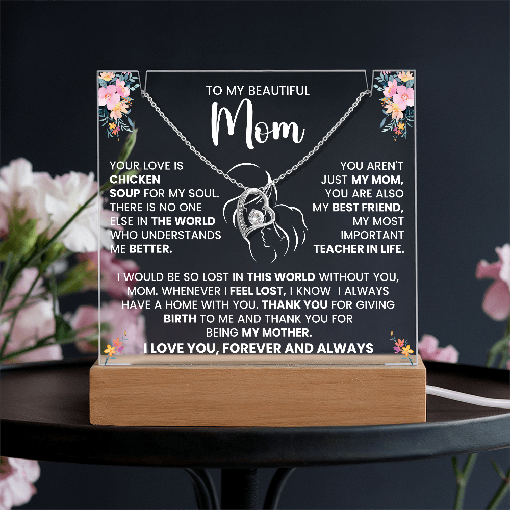 Keepsake Acrylic & Forever Love Necklace Gift For Mom On Mother's Day