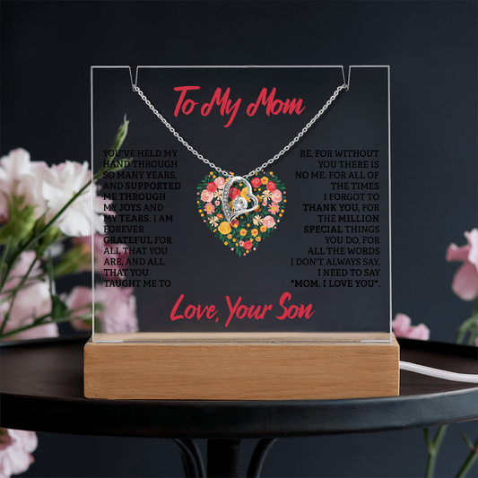Keepsake Acrylic & Forever Love Necklace  Gift For Mother's Day From Son