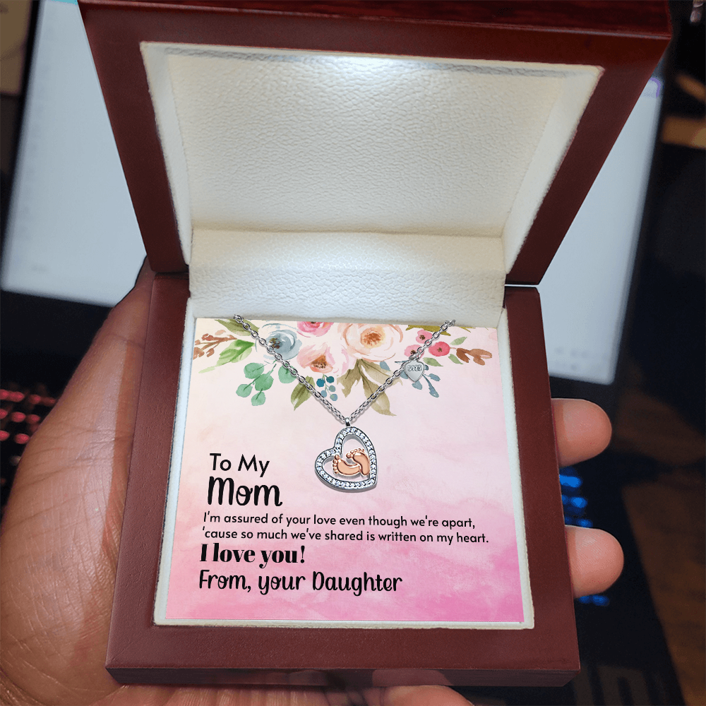 To My Mom Baby Feet Heart Necklace Gift From Daughter