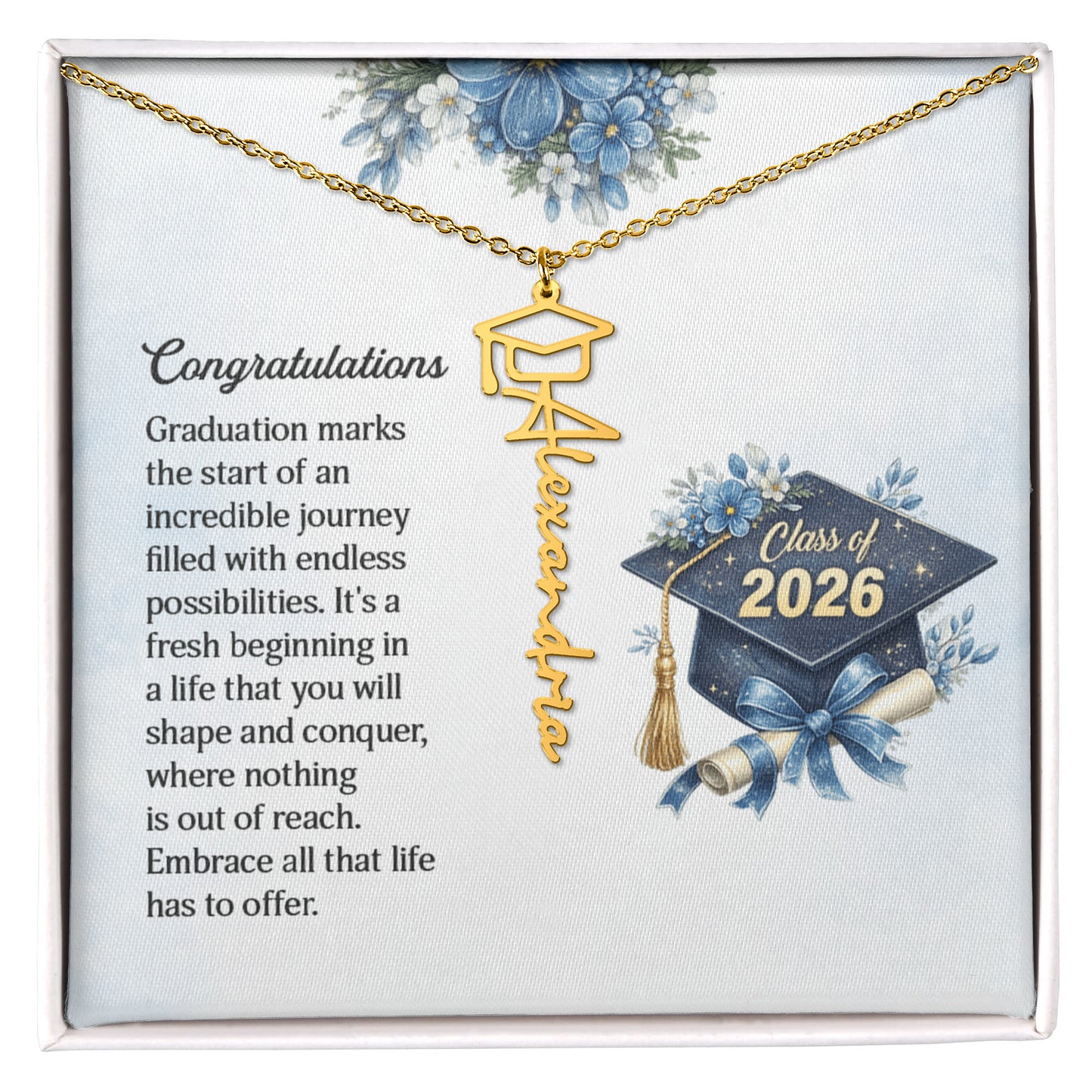 Graduation Cap Name Necklace  Personalized Gift for Graduation