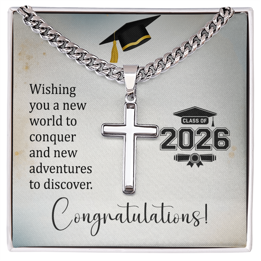 Artisan Cross with Cuban Link Chain  Gift for Communion  Baptism and Graduation