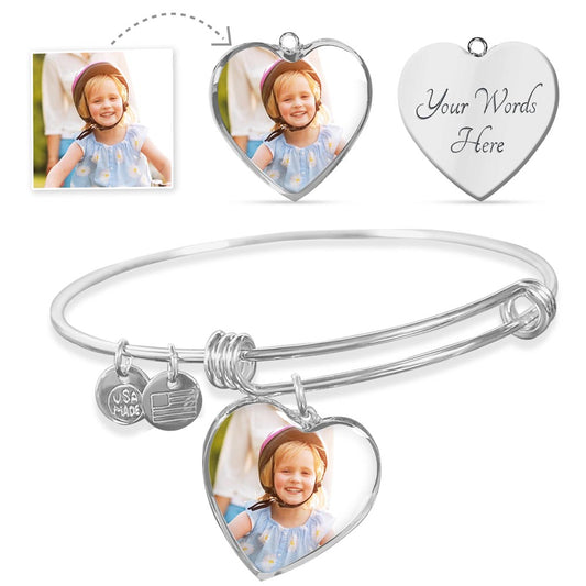 Non-Message Card Luxury Heart Bangle with Buyer Upload  Gift for Mother's Day , Gift for Daughter  Gift For Grandma
