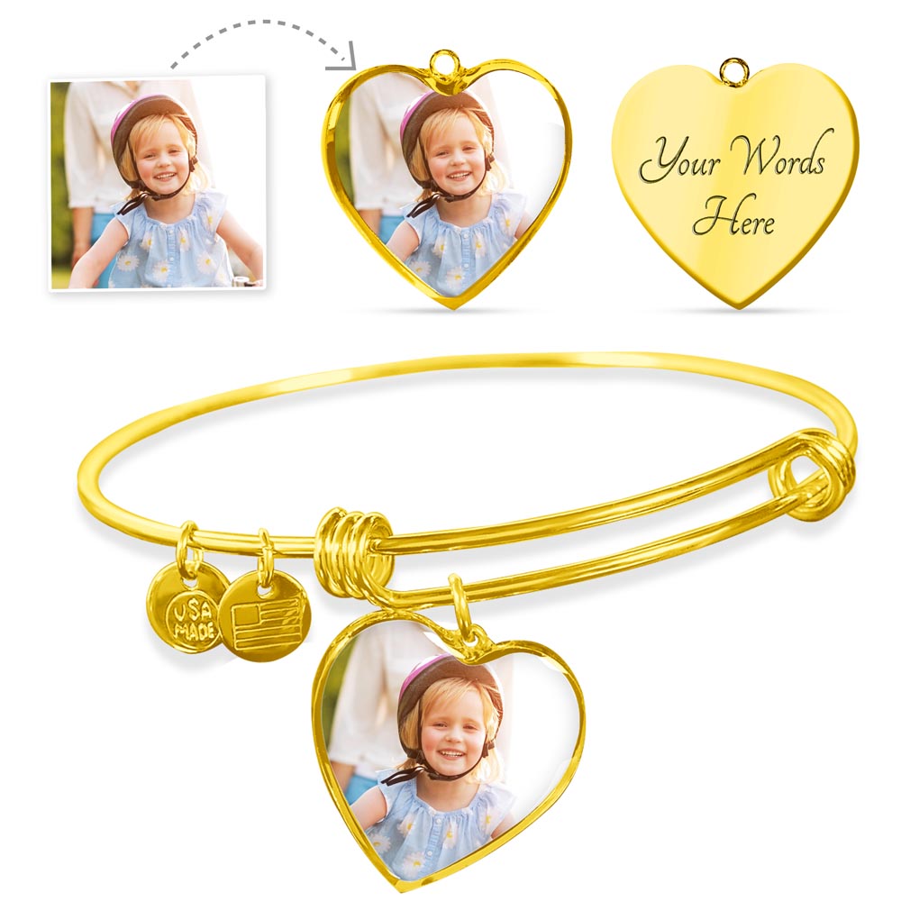 Non-Message Card Luxury Heart Bangle with Buyer Upload  Gift for Mother's Day , Gift for Daughter  Gift For Grandma